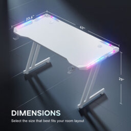 Precision Synergie White Gaming Desk With Rgb Lights, 120X60Cm Gaming Table With Headphone Hook And Cup Holder For Home Office - thumbnail 2