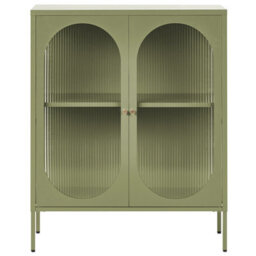 Beliani Glass Display Sideboard Sarre Metal 90 Cm Green - thumbnail 5