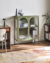 Beliani Glass Display Sideboard Sarre Metal 90 Cm Green - thumbnail 2