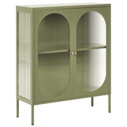 Beliani Glass Display Sideboard Sarre Metal 90 Cm Green - thumbnail 1