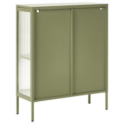 Beliani Glass Display Sideboard Sarre Metal 90 Cm Green - thumbnail 6
