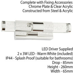 Led Bathroom Twin Wall Light 2X 3W Warm White Ip44 Modern Slim Strip Long Lamp - thumbnail 2