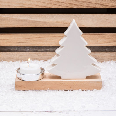 Annibells White Ceramic Wood Santa Reindeer Christmas Tree Candle Holder (11087) - Christmas Tree - image 1