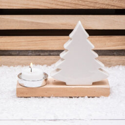 Annibells White Ceramic Wood Santa Reindeer Christmas Tree Candle Holder (11087) - Christmas Tree - thumbnail 1