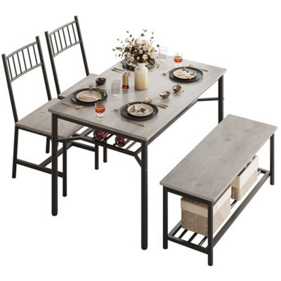 Grey 4 Pcs Dining Table Set 2 Chairs + 1 Bench Kitchen Breakfast - image 1