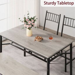 Grey 4 Pcs Dining Table Set 2 Chairs + 1 Bench Kitchen Breakfast - thumbnail 6