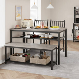 Grey 4 Pcs Dining Table Set 2 Chairs + 1 Bench Kitchen Breakfast - thumbnail 4
