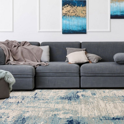 Blue Modern Abstract 9mm Thick Stain-Resistant Rug For Bedroom, & Dining Room, Easy To Clean Area Rug-160Cm X 230Cm - image 1