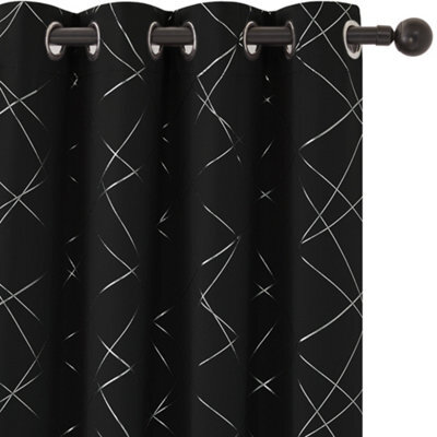 Deconovo Foil Printed Line Blackout Curtains Thermal Insulated Window Eyelet Curtains 46 X 54 Inch Black 2 Panels