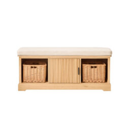 Nordlys Wooden Entry Bench 1 Door 2 Storage With Beige Velvet And Baskets Exotic Boho Entryway - thumbnail 8