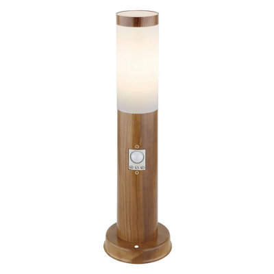Luminosa Lighting Luminosa Boston Pir Outdoor Pedestal Light Wood Look Ip44 1X E27 Dawn Dusk Sensor - image 1
