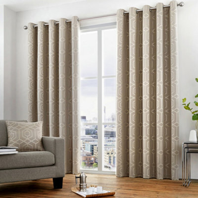 Curtina Camberwell Modern Geo Jacquard Stone Eyelet Curtains - image 1