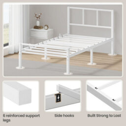 Ledrem Metal Bed Frame, 90 X 190 Cm, Platform Bed With Headboard And Slats, Easy Assembly, Bedroom Furniture, White - thumbnail 7