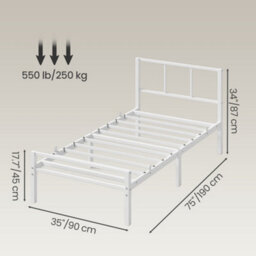 Ledrem Metal Bed Frame, 90 X 190 Cm, Platform Bed With Headboard And Slats, Easy Assembly, Bedroom Furniture, White - thumbnail 4