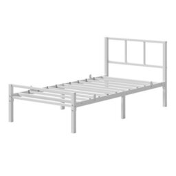 Ledrem Metal Bed Frame, 90 X 190 Cm, Platform Bed With Headboard And Slats, Easy Assembly, Bedroom Furniture, White - thumbnail 2