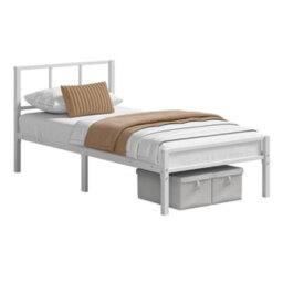 Ledrem Metal Bed Frame, 90 X 190 Cm, Platform Bed With Headboard And Slats, Easy Assembly, Bedroom Furniture, White - thumbnail 3