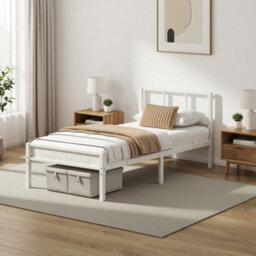 Ledrem Metal Bed Frame, 90 X 190 Cm, Platform Bed With Headboard And Slats, Easy Assembly, Bedroom Furniture, White - thumbnail 1