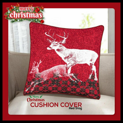 CHILIMILII Christmas Cushion Cover 100% Cotton Merry Xmas Decorative Square Cushion Cases Pack Of 2
