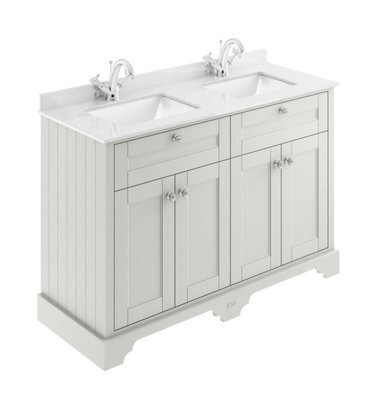 Hudson Reed Floor Standing 4 Door Traditional Vanity Unit With 1 Tap Hole White Marble Double Square Basin, 1250 X 505 mm - image 1