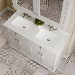 Hudson Reed Floor Standing 4 Door Traditional Vanity Unit With 1 Tap Hole White Marble Double Square Basin, 1250 X 505 mm - thumbnail 3