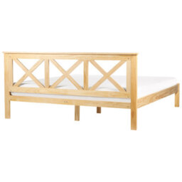 Beliani Bed Pine Wood Tannay 180 X 200 Cm (Eu Super King) Light Brown - thumbnail 5