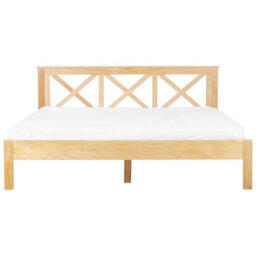 Beliani Bed Pine Wood Tannay 180 X 200 Cm (Eu Super King) Light Brown - thumbnail 4