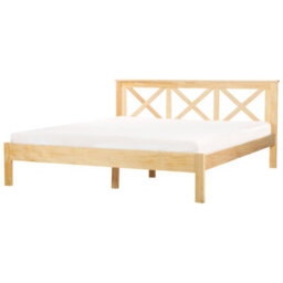 Beliani Bed Pine Wood Tannay 180 X 200 Cm (Eu Super King) Light Brown - thumbnail 1