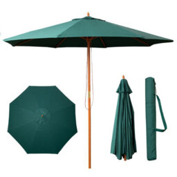 Samuel Alexander Handmade 6 Seater Chunky Rustic Wooden Garden Furniture Set With Table, Benches, Chairs, Green Cushions & 2.7M Parasol - thumbnail 5