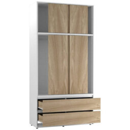 Urbn-Living Urbnliving 240Cm Height White Carcass 6 Sliding Oak Door 4 Drawer Freestanding Wardrobe Clothes Storage Hanging Rail Bedroom - thumbnail 5