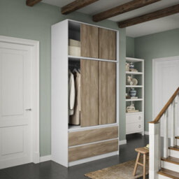 Urbn-Living Urbnliving 240Cm Height White Carcass 6 Sliding Oak Door 4 Drawer Freestanding Wardrobe Clothes Storage Hanging Rail Bedroom - thumbnail 4
