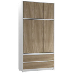 Urbn-Living Urbnliving 240Cm Height White Carcass 6 Sliding Oak Door 4 Drawer Freestanding Wardrobe Clothes Storage Hanging Rail Bedroom - thumbnail 1