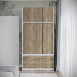 Urbn-Living Urbnliving 240Cm Height White Carcass 6 Sliding Oak Door 4 Drawer Freestanding Wardrobe Clothes Storage Hanging Rail Bedroom - thumbnail 6