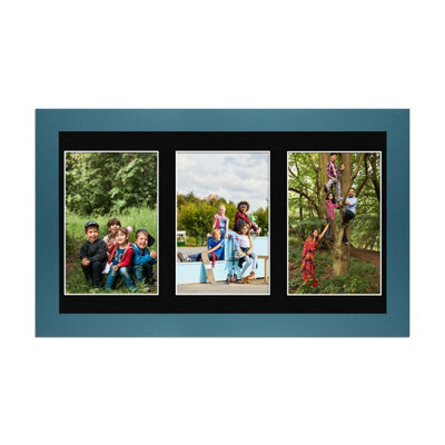AK Frames 40X20Cm Navy Blue Modern Multi Photo Frame With Black Mount - Holds 3 Apertures (3X) 6X4 Photos - image 1