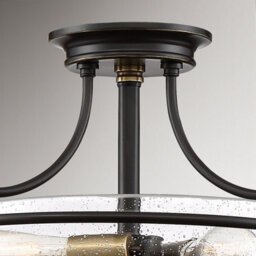 Luminosa Lighting Elstead Quoizel Griffin Bowl Semi Flush Ceiling Light Palladian Bronze With Weathered Brass Accents - thumbnail 2