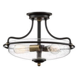 Luminosa Lighting Elstead Quoizel Griffin Bowl Semi Flush Ceiling Light Palladian Bronze With Weathered Brass Accents