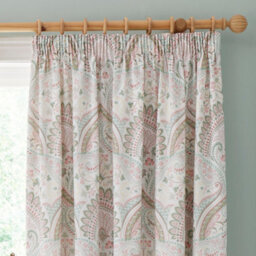 Dreams & Drapes Palais Jacobean Damask Inspired Print Green Pencil Pleat Curtains With Tie-Backs - thumbnail 2