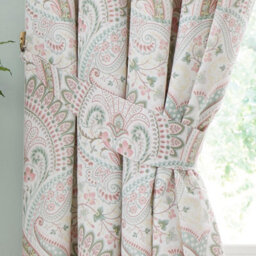 Dreams & Drapes Palais Jacobean Damask Inspired Print Green Pencil Pleat Curtains With Tie-Backs - thumbnail 4