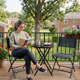 Outsunny 3 Pieces Outdoor Bistro Set, Glass Top Table And Chairs, Black - thumbnail 8