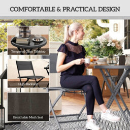 Outsunny 3 Pieces Outdoor Bistro Set, Glass Top Table And Chairs, Black - thumbnail 6