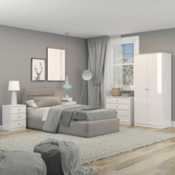 Seconique Denver 2 Door Wardrobe Bedroom Set - White Gloss - thumbnail 1
