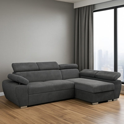 Boston Mini Premium Right Hand Corner Sofa Bed Dark Grey Corduroy Upholstery With Storage And Bonell Spring Support - image 1