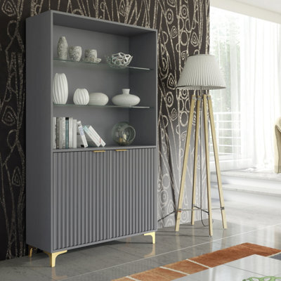 Creative Furniture Tide Crest Display Cabinet 175Cm - Modern Fluted Design In Dark Grey - image 1
