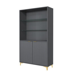 Creative Furniture Tide Crest Display Cabinet 175Cm - Modern Fluted Design In Dark Grey - thumbnail 6