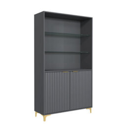 Creative Furniture Tide Crest Display Cabinet 175Cm - Modern Fluted Design In Dark Grey - thumbnail 5