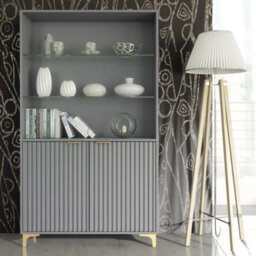 Creative Furniture Tide Crest Display Cabinet 175Cm - Modern Fluted Design In Dark Grey - thumbnail 2