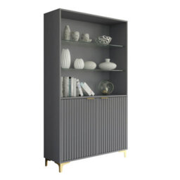 Creative Furniture Tide Crest Display Cabinet 175Cm - Modern Fluted Design In Dark Grey - thumbnail 3
