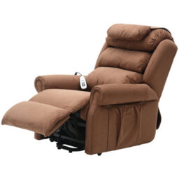 Loops Comfortable Dual Motor Rise And Recline Armchair With Waterfall Pillow In Brown Suedette Fabric - thumbnail 4