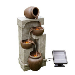 Teamson Home Garden Outdoor Water Feature, Solar Powered Water Fountain, 4-Tier Cascading Bowl Design, With Led Lights - thumbnail 7