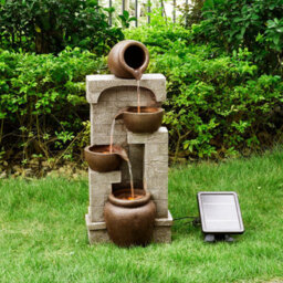 Teamson Home Garden Outdoor Water Feature, Solar Powered Water Fountain, 4-Tier Cascading Bowl Design, With Led Lights - thumbnail 1