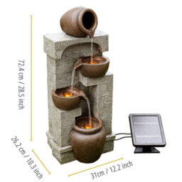 Teamson Home Garden Outdoor Water Feature, Solar Powered Water Fountain, 4-Tier Cascading Bowl Design, With Led Lights - thumbnail 4